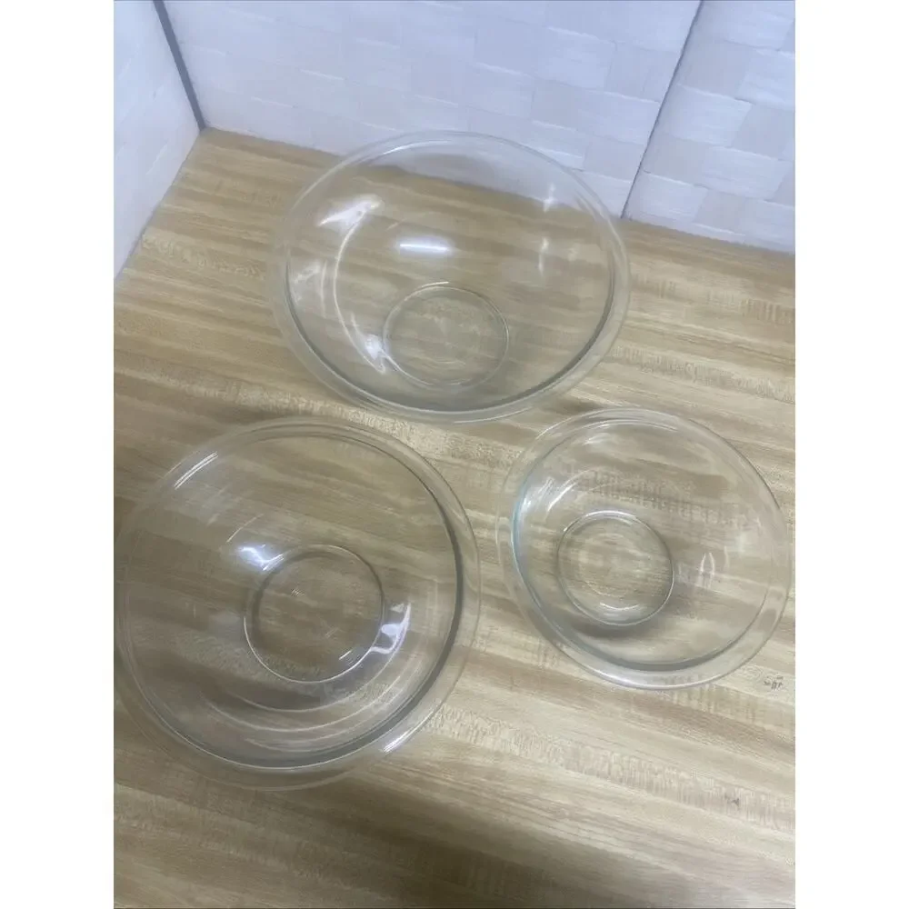 Pyrex Set of 3 Mixing Nesting Bowls Clear Glass 325-323-322 USA Made